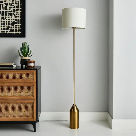 Floor Lamp with Foot Switch - Gold, Faux Linen
