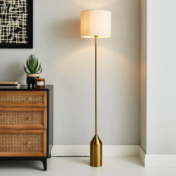 Floor Lamp with Foot Switch - Gold, Faux Linen image
