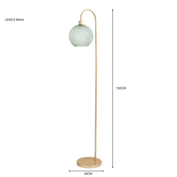 Floor Lamp with Foot Switch - Green, Glass