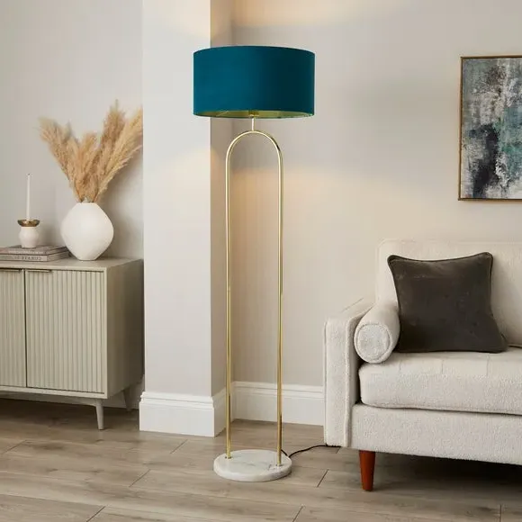 Floor Lamp with Foot Switch - Peacock, Velvet image