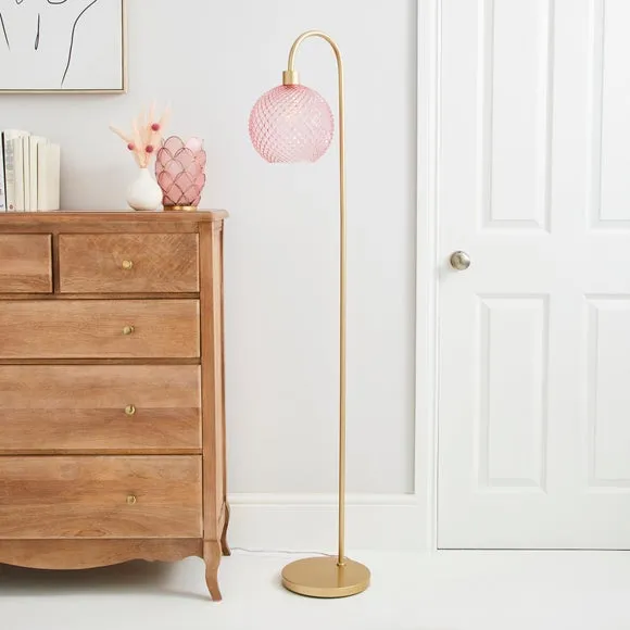 Floor Lamp with Foot Switch - Pink, Glass