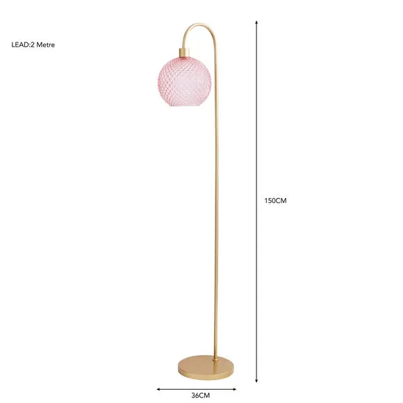 Floor Lamp with Foot Switch - Pink, Glass