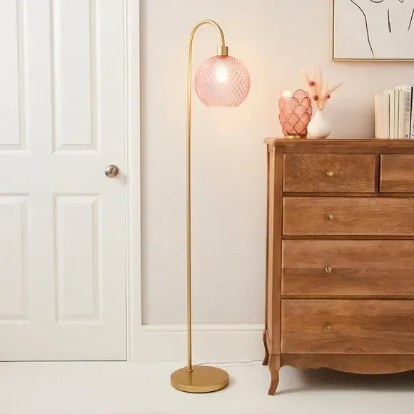 Floor Lamp with Foot Switch - Pink, Glass