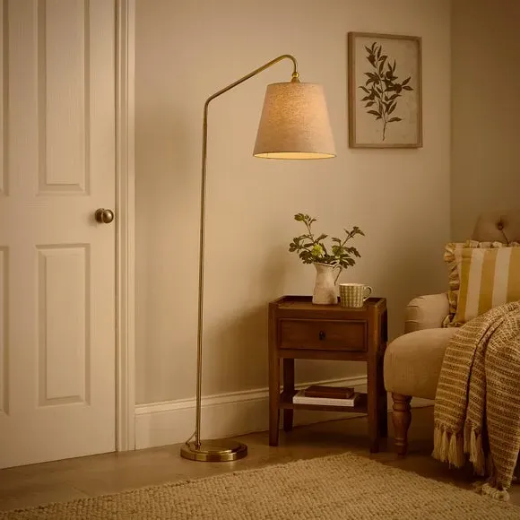 Floor Lamp with Linen Shade - Gold, Metal