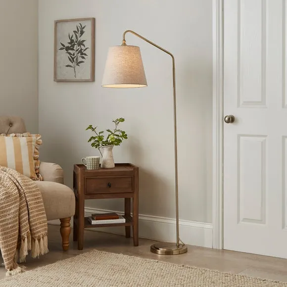 Floor Lamp with Linen Shade - Gold, Metal image
