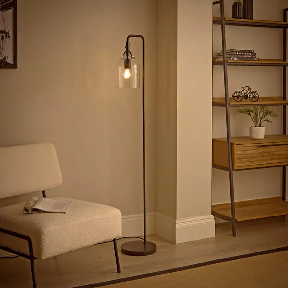 Floor Lamp with Mottled Glass Shade - Black