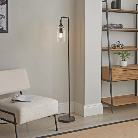 Floor Lamp with Mottled Glass Shade - Black image