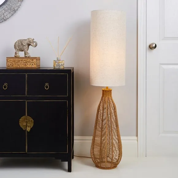 Floor Lamp with Woven Base - Beige, String image