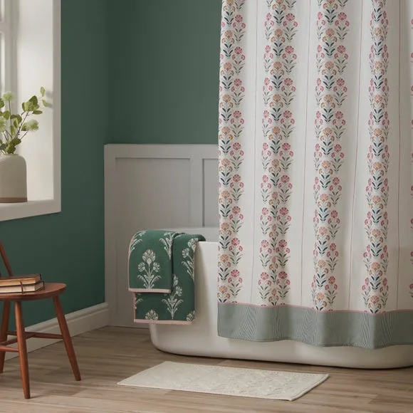 Floral Bath Towel - Green, Cotton
