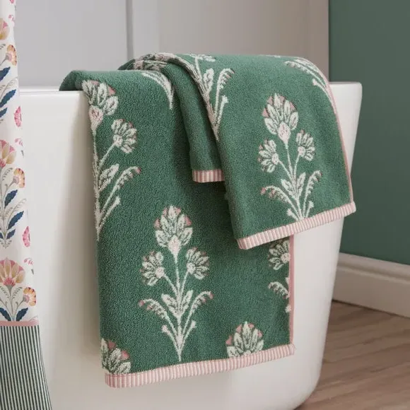 Floral Bath Towel - Green, Cotton image