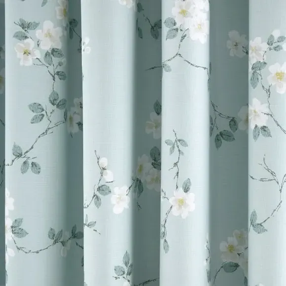 Floral Blackout Curtains Pencil Pleat - Duck Egg