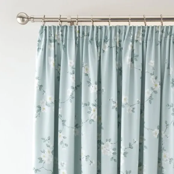 Floral Blackout Curtains Pencil Pleat - Duck Egg image