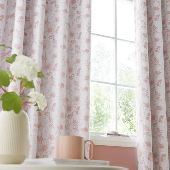 Floral Blackout Eyelet Curtains - Blush, Polycotton