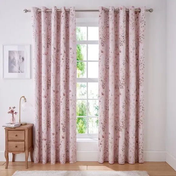 Floral Blackout Eyelet Curtains - Blush, Polyester