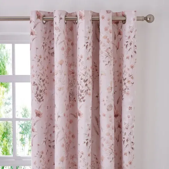 Floral Blackout Eyelet Curtains - Blush, Polyester image