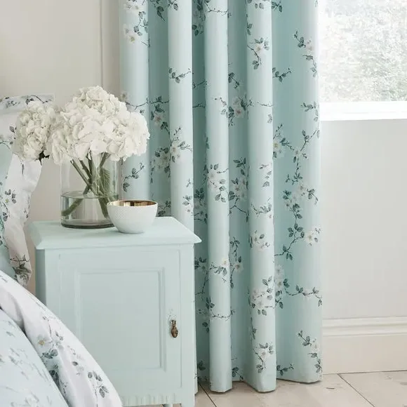 Floral Blackout Eyelet Curtains - Duck Egg