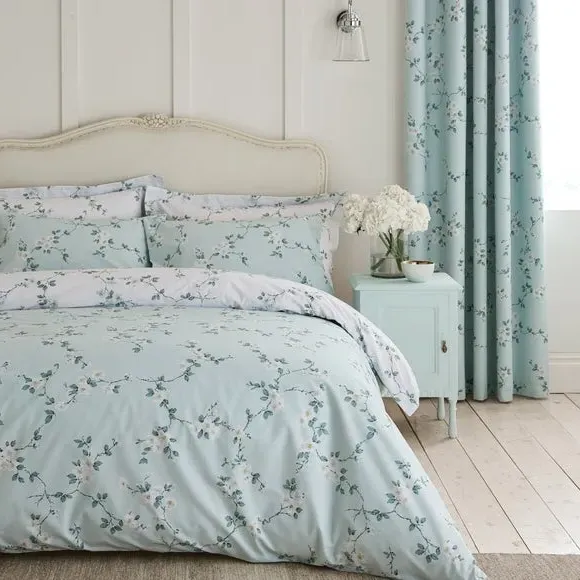 Floral Blackout Eyelet Curtains - Duck Egg