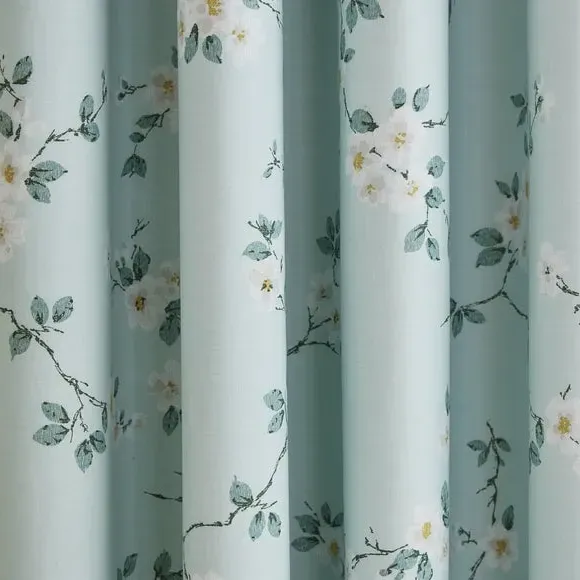 Floral Blackout Eyelet Curtains - Duck Egg