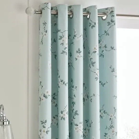 Floral Blackout Eyelet Curtains - Duck Egg image