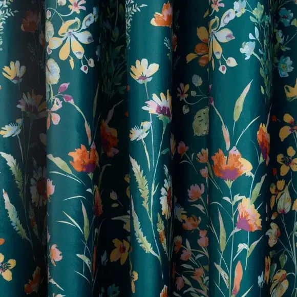 Floral Blackout Eyelet Curtains - Peacock, Velour