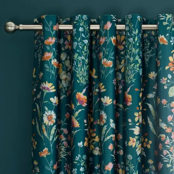 Floral Blackout Eyelet Curtains - Peacock, Velour image