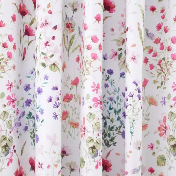 Floral Blackout Eyelet Curtains - Pink, Polyester