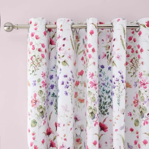 Floral Blackout Eyelet Curtains - Pink, Polyester