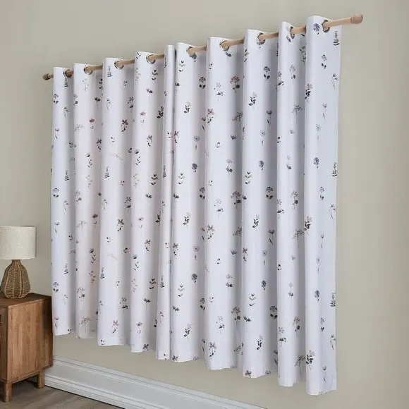 Floral Blackout Eyelet Curtains - White, Cotton