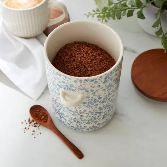 Floral Canister with Spoon - Blue, Stoneware