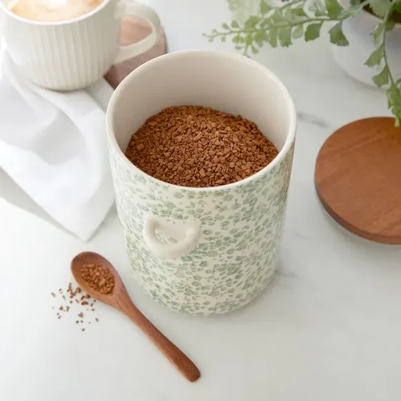 Floral Canister with Spoon - Green, Stoneware