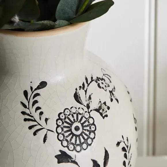 Floral Ceramic Vase - Cream, Ceramic