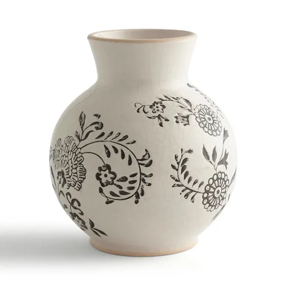 Floral Ceramic Vase - Cream, Ceramic