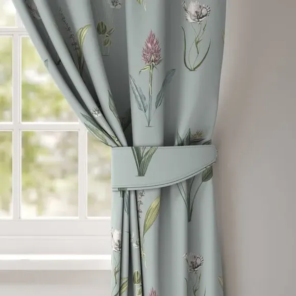 Floral Curtain Tieback Fire Retardant - Blue