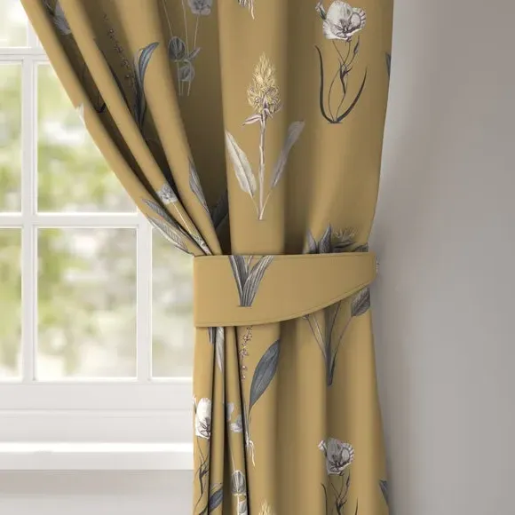Floral Curtain Tieback Fire Retardant - Ochre