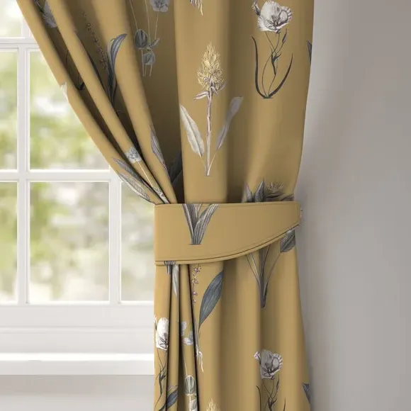 Floral Curtain Tieback Fire Retardant - Ochre
