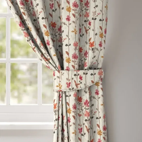 Floral Curtain Tieback - Raspberry, Cotton
