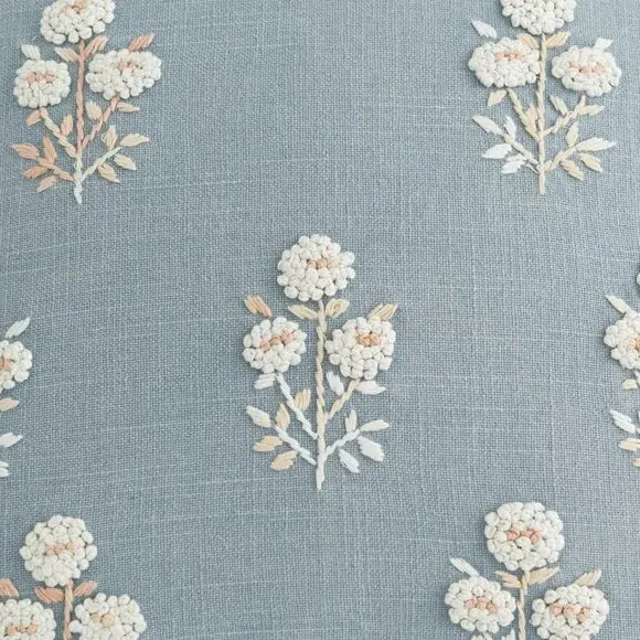 Floral Cushion Cover French Knot - Blue, Cotton