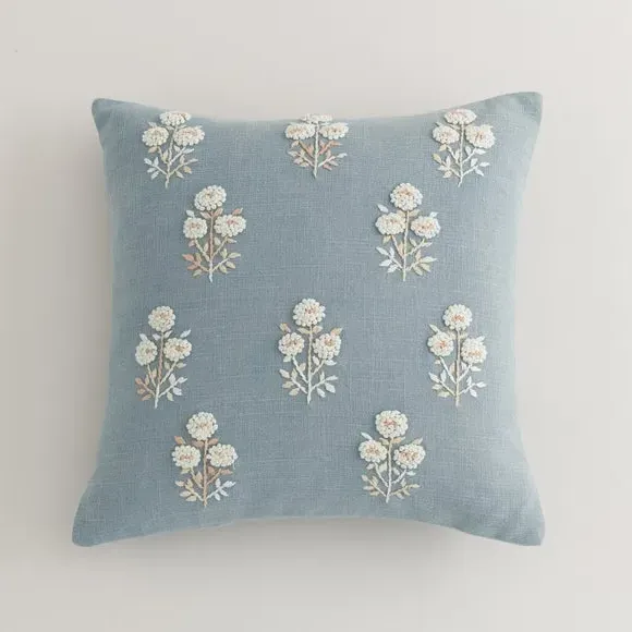Floral Cushion Cover French Knot - Blue, Cotton