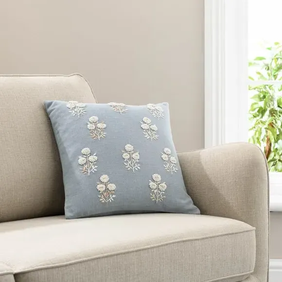 Floral Cushion Cover French Knot - Blue, Cotton image