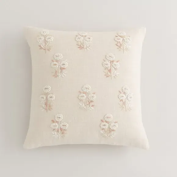 Floral Cushion Cover French Knot - Natural, Cotton