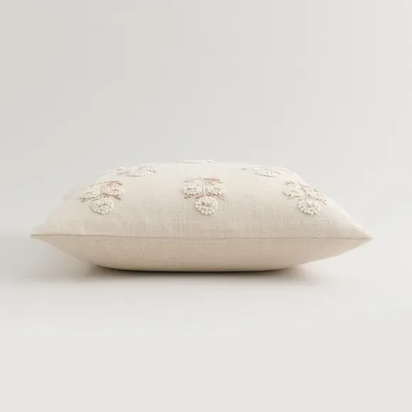 Floral Cushion Cover French Knot - Natural, Cotton
