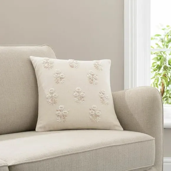 Floral Cushion Cover French Knot - Natural, Cotton