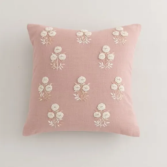 Floral Cushion Cover French Knot - Pink, Cotton