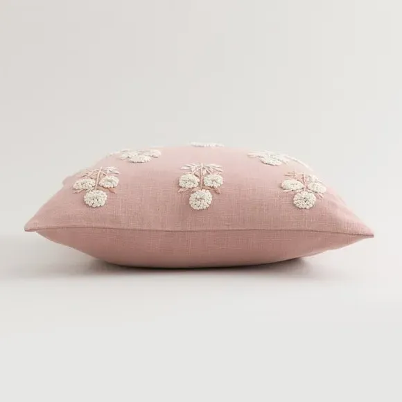 Floral Cushion Cover French Knot - Pink, Cotton