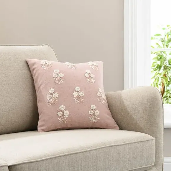 Floral Cushion Cover French Knot - Pink, Cotton