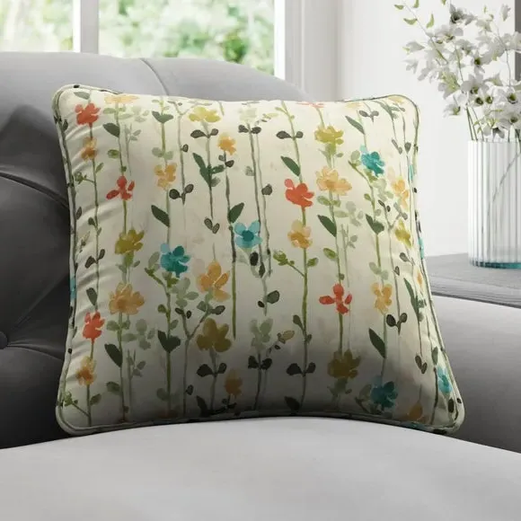 Floral Cushion Cover - Green, Cotton