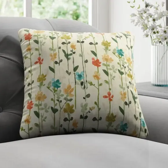 Floral Cushion Cover - Green, Cotton image
