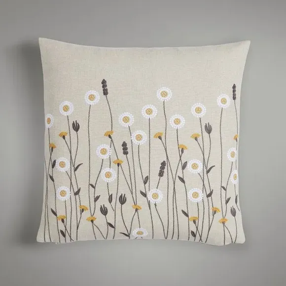 Floral Cushion Cover - Grey, Cotton image
