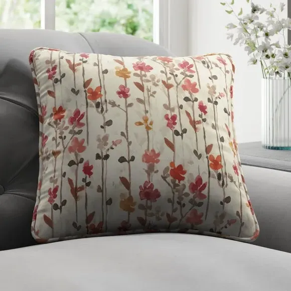 Floral Cushion Cover - Raspberry, Cotton