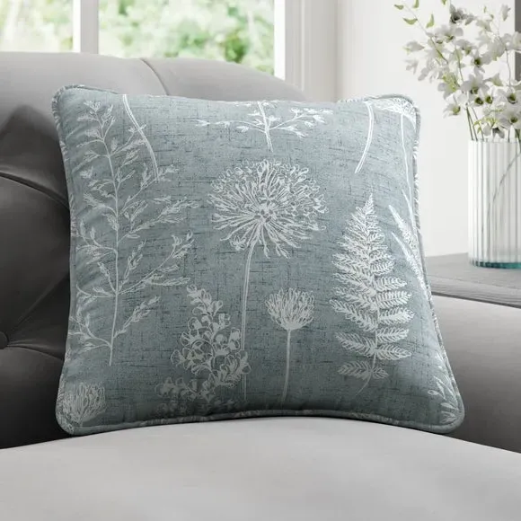 Floral Cushion Cover with Piped Edge - Blue